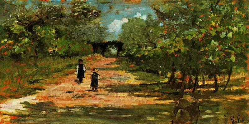 Viale alberato con due bambini - Collezione Angiolini, Livorno